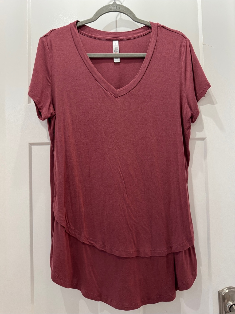 Latched Mama Women's V-Neck Layered Short Sleeve Top - Rose Size Large